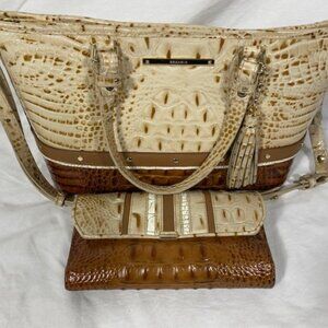 BRAHMIN 2 pc. MINI ASHER CHAMPAGNE KOUBBA GOLD STUD PURSE/BAG/WALLET/TASSEL SET